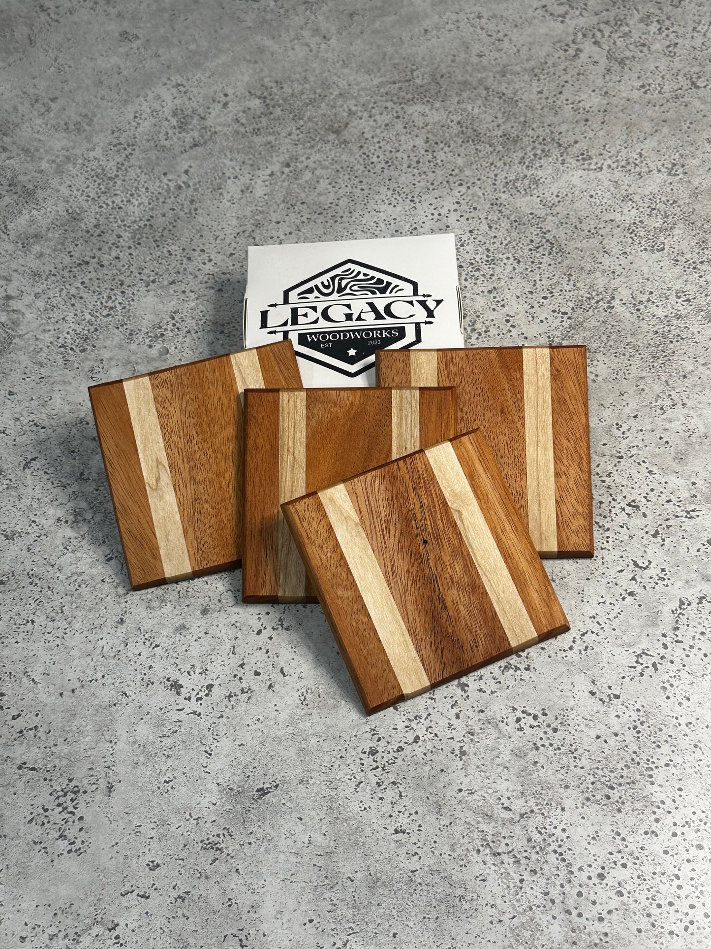 African Mahogany & Maple Wood Coaster Set