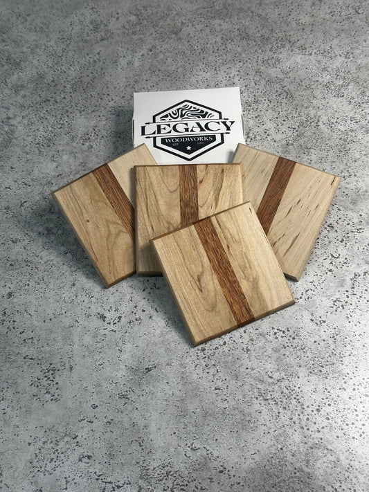 Maple and African Mahogany Wood Coaster Set