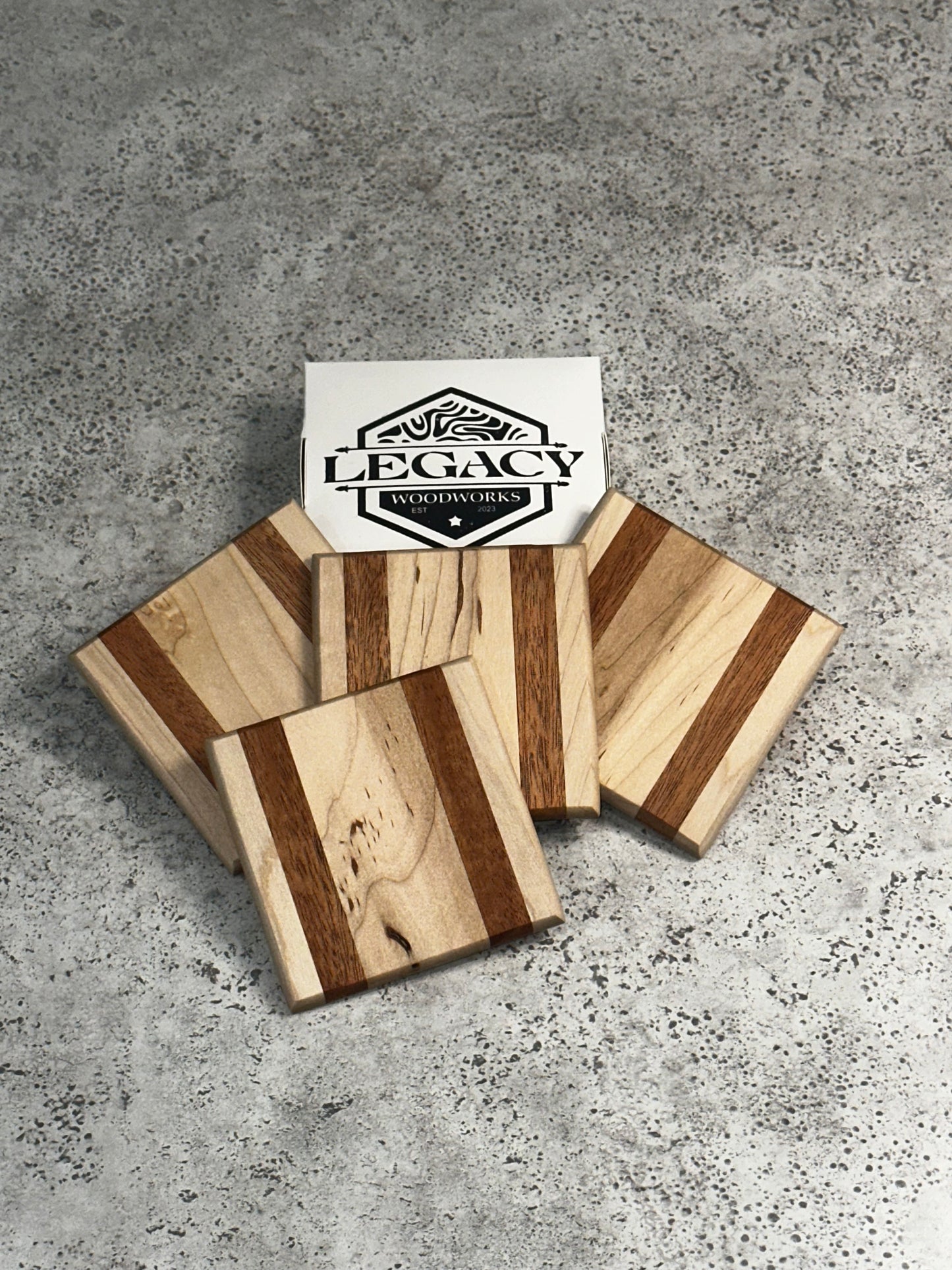 African Mahogany & Maple Wood Coaster Set