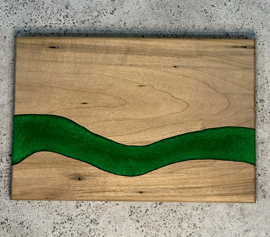 Custom Made Ambrosia Maple  River Cutting Board With Green Epoxy